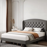 Garvee King Size Upholstered Platform Bed Frame with Wingback Headboard, Heavy Duty, Button Tufted, Wood Slat Support, Easy Assembly, No Box Spring Needed, Light Gray - Light Gray