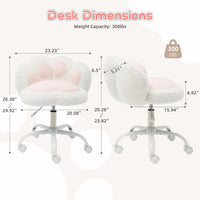 Garvee Cute Cat Paw Vanity Chair – Armless, Soft Cushion, Adjustable Height, Swivel Wheels, Soft Stuffed Fabric, Lumbar Support, Makeup or Office Stool, Color: White + Powder