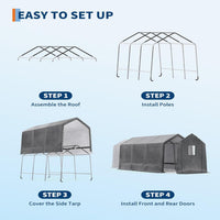 Garvee Outdoor Portable Storage Shed Gray 10'x15' Waterproof PE Tarp Rust-Resistant Steel Frame Roll-Up Doors Ventilated Bike Tool Storage