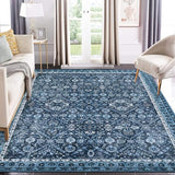 Garvee Washable Area Rug 9x12 Large Vintage Oriental Rugs for Living Room Soft Vintage Bedroom Rug Ultra-Thin Traditional Floral Carpet Stain Resistant Rug for Dining Room Guest Room Home Decor - Blue