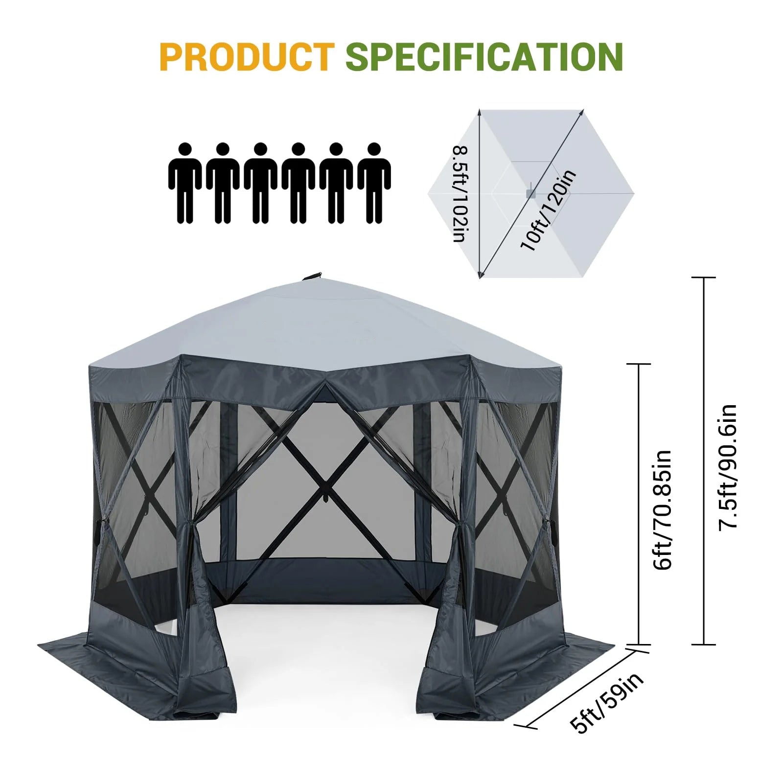Garvee Pop Up Gazebo,10 X 10 Ft Portable Outdoor Camping Pop Up Canopy Screen Tent with Mosquito Netting Gazebo,Waterproof 6 Sidewalls,Ground Stakes,Carry Bag for Lawn, Garden, Backyard(Gray)