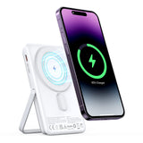 Garvee Wireless Portable Charger Magnetic Fast Charging Power Bank 10000mAh, PD 20W Mag-Safe Battery Pack with LED Display and Foldable Stand for iPhone 13&12/Pro Max/Pro/Mini - White