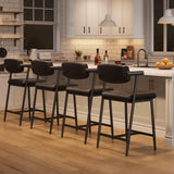 Garvee Counter Height Bar Stools Set of 4 with Armrests, Wood Back, Upholstered Seat, Metal Footrest for Kitchen Islands, Retro Black, 19.29"L x 18.9"W x 37.01"H - Retro Black