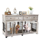 Garvee Dog Crate Furniture with Drawer, 5 Doors Wooden Dog Kennel End Table with Large Capacity Drawers,Dog House with Openable Divider for Small/Medium/Large Dog,Dog Cage,Side End Table Grey - Gray