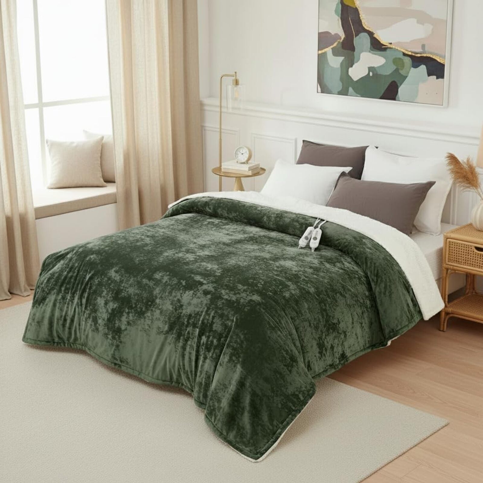 Garvee Heated Blanket Queen Size with Dual Control, Velvet Soft Fast Heating Blankets Queen, 4 Heat Settings & 10H Auto Off, Machine Washable, ETL Certified Electric Blanket, 84"x90" Green