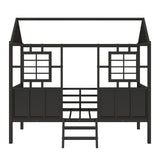 Garvee Metal Twin Size House Bed Semi-Enclosed Low Loft Bed with Roof 2 Front Windows Slatted Support Black - Black