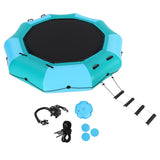 Garvee Inflatable Water Trampoline 15FT Floating Water Trampoline for Adults Lake Pool Ocean with Ladder Ropes Pump Anchor Bags - Blue + Green