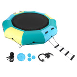 Garvee Inflatable Water Trampoline 10FT Floating Trampoline for Adults Lake Pool Ocean with Ladder Ropes Pump Anchor Bags - Blue+Green+Yellow