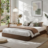 Garvee Minimalist Wood Platform Bed Frame – Sturdy Floor-Standing Design, Wooden Slats, No Box Spring, Easy Assembly, Noise-Free – Queen Size – Walnut - Walnut