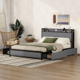 Garvee Queen Size Bed Frame Platform Bed Frame with LED Headboard, 4 Storage Drawers, USB Port Sockets for Bedroom, Light Grey, One Size - Light Grey