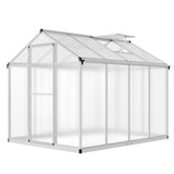 Garvee 6x8 FT Polycarbonate Greenhouse with Aluminum Frame for Outdoor Garden, Silver, Quick Setup, Roof Vent, Integrated Gutter - Silver