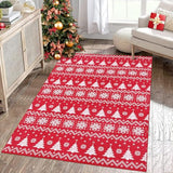 Garvee Washable Christmas Area Rug - Snowflake & Xmas Tree Design, Velvet, Non-Slip, 4' x 6', Holiday Decor, Bedroom & Dining Table Accent - Red