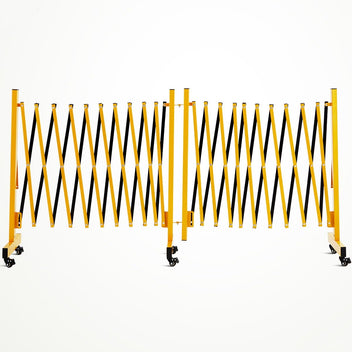 Garvee Metal Expandable Barricade, 11 Ft Folding Security Gate, Rotatable & Portable Expandable Barricade Gate Outdoor, Industrial Expandable Barricade Gate with Casters, Yellow&Black
