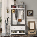 Garvee 3-in-1 Coat Hanger Entryway Bench Storage Bench Multi-Functional Hall Tree For Living Room Bedroom Hallway 69INCH White