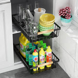 Garvee 2Pcs Pull Out Cabinet Organizer, Multifunctional Sliding Mesh Basket, No Drill Adhesive, Kitchen Pantry Bathroom, Black, Standard