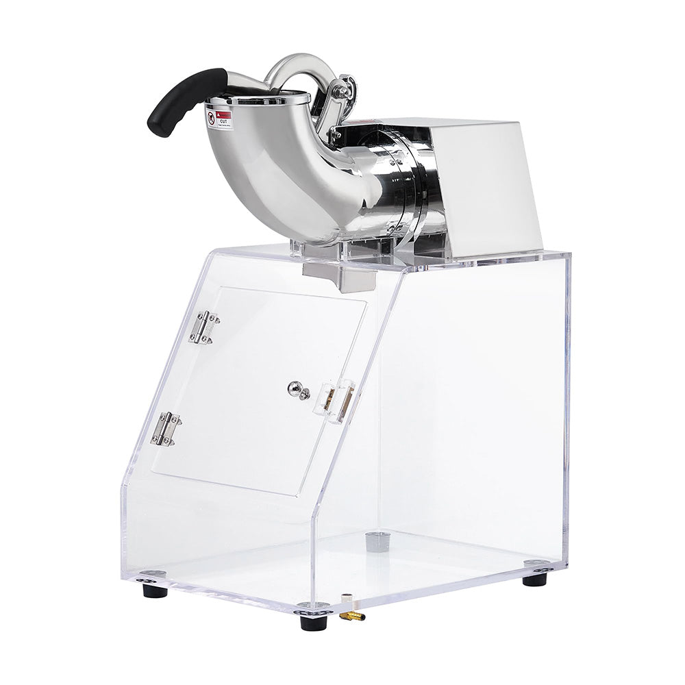 Garvee Commercial Ice Crusher Shaver Snow Cone Maker, Stainless Steel Electric Snow Cone Machine with Dual Blades, Acrylic Box, Safety On/Off Switch, Shaved Ice Machine for Home, Restaurants, Bars