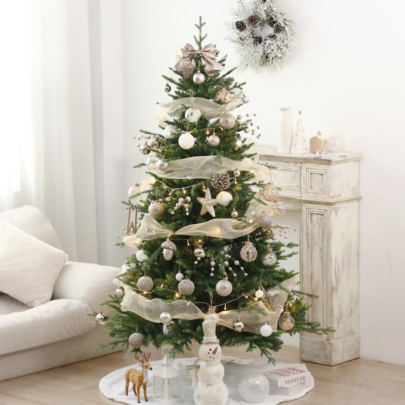Garvee 70 Pcs Christmas Ball Ornaments Set, Christmas Ball Shatterproof Hanging Tree Ornament Assortment Set, Merry Christmas Sign & Top Tree Toppers, Xmas Outdoor Party Home Decor, Champagne