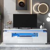 Garvee Modern 75+ Inch Universal High Gloss Entertainment Center Cabinet with Color Changing LED Lights for Living Room, Rectangular, White