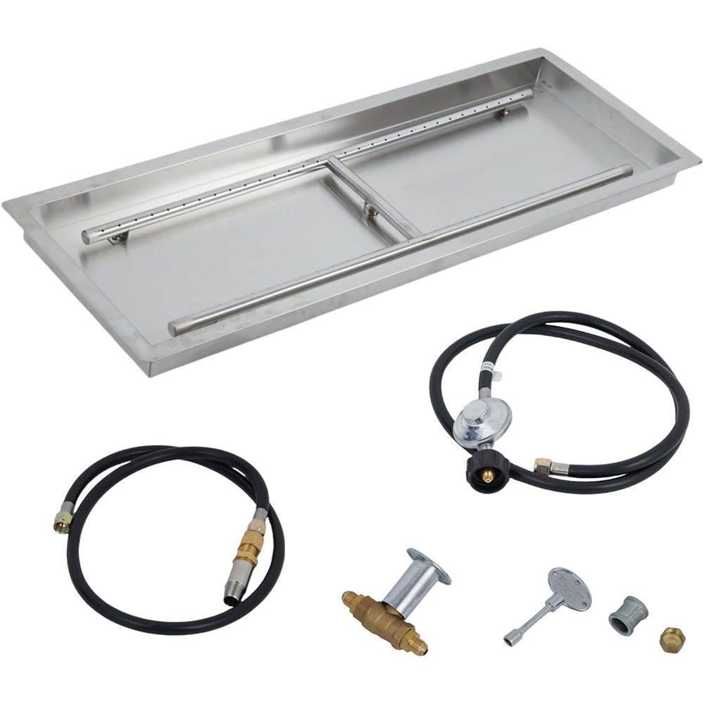 Garvee 48″×14″ in Drop in Fire Pit Burner Kit, Stainless Steel Fire Pit Kit with Burner, Hose Kit, Insert Rectangular Fire Pit Burner Pan for Propane, Natural Gas, Outdoor Fire Pit Pan Kit