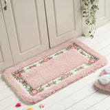 Garvee Non-Slip Pastoral Floor Mat Style Rose Pattern Non Slip Water Absorption Rectangle Carpet Floor Mat for Living Room Bedroom Kitchen Pink 40×60cm - Pink