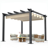 Garvee 10x10 Ft Outdoor Aluminum Pergola with Upgraded Retractable Canopy, Outdoor Shelter Suitable for Gardens, Backyard, Lawn, Deck - Khaki. - Khaki