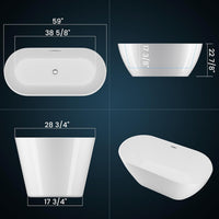 Garvee SZ1 59" Freestanding Bathtub in Streamline Design with Chrome Overflow and Drain, cUPC Certified, White