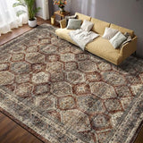 Garvee Persian Brown-Red 10x13 Large Area Rug for Living Room Washable Rugs Retro Rug for Bedroom Vintage Tribal Rug Non Slip Carpet Throw Rugs for Dining Room Stain Resistant Office Rug Classroom Rug - Brown-Red