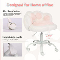 Garvee Cute Cat Paw Vanity Chair – Armless, Soft Cushion, Adjustable Height, Swivel Wheels, Soft Stuffed Fabric, Lumbar Support, Makeup or Office Stool, Color: White + Powder