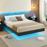 Garvee Floating Full Bed Frame with Led Lights, Modern Full Size, Upholstered Platform Bed Frame, No Box Spring Needed, Easy Assembly, Black - Gray