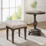 Garvee Vanity Stool Upholstered Ottoman Bench, Soft Cushion, Rustic Wood, Vintage Style, Easy Assembly, Beige, Living Room, Bedroom