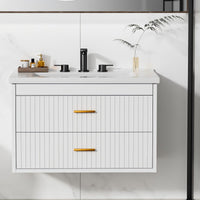 Garvee Modern 24" Wall-Mounted Floating Bathroom Vanity with Ceramic Sink and Soft-Close Drawers, White