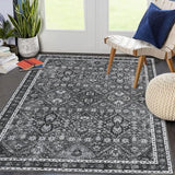 Garvee 5x7 Washable Area Rug Gray Vintage Rug Traditional Floor Cover Foldable Thin Rug Kitchen Accent Rug Indoor Distressed Non Slip Carpet Floral Print Mat Bedroom Living Room Bathroom - Gray