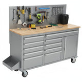 Garvee  61 x 19 Inch Tool Chest Workbench, 61-inch Rolling Tool Chest with Wheels, 10 Drawers, Multifunctional Tool Cart Mechanic Tool Storage Cabinet for Garage, Assembled Large Tool Box Storage Cabinet, Silver