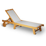 Garvee All-Weather Patio Lounge Chair with Adjustable Backrest, Acacia Wood Chaise Recliner, Wheels & Teslin Mesh Cushion for Outdoor Relaxation