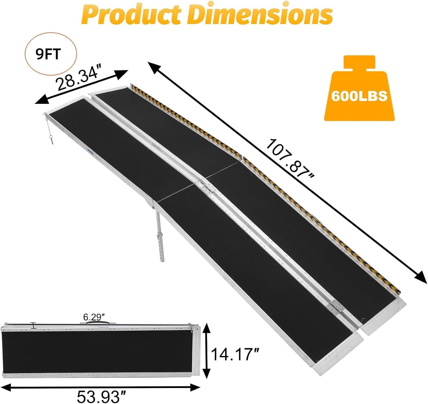 Garvee 9FT Portable Wheelchair Ramp, 600 lb Folding Aluminum Ramp with Non-Slip Surface for Steps & Doorways