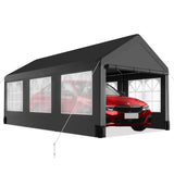 Garvee Carport Canopy, 10 x 20 FT Black Portable Garage with 6 Roll-Up Windows, All-Season Tarp, Metal Frame and 4 Sandbags for Cars and Outdoor Storage - Black