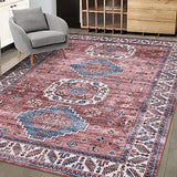 Garvee Large Living Room Rug 6x9 Vintage Area Rug Machine Washable Rug Non Slip Distressed Rug Indoor Retro Accent Rug Oriental Rug for Bedroom Kitchen Home Office, Pink 6' x 9' - Pink