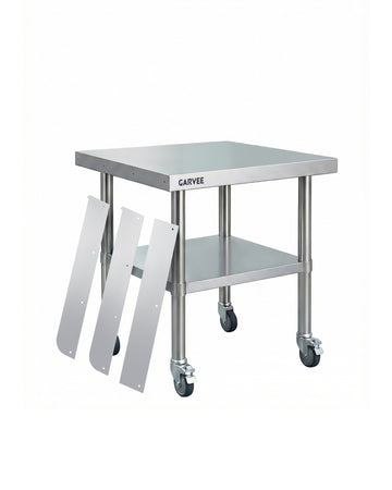 Garvee Heavy Duty Stainless Steel Commercial Work Table - 24x30 Inch - 3-Sided Detachable Backsplash - Adjustable Undershelf - Locking Casters - Mobile Food Prep Station for Restaurant, Kitchen, Garage, Bakery - Size: 24x30 inches
