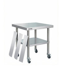 Garvee Heavy Duty Stainless Steel Commercial Work Table - 24x30 Inch - 3-Sided Detachable Backsplash - Adjustable Undershelf - Locking Casters - Mobile Food Prep Station for Restaurant, Kitchen, Garage, Bakery - Size: 24x30 inches