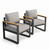 Garvee Set of 2 Aluminum Patio Armchairs, Rust-Resistant Frame, Cushioned Outdoor Chairs for Balcony, Garden, Gray - Gray