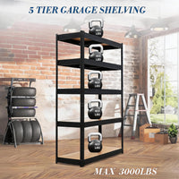 Garvee Heavy Duty 5-Tier Metal Kitchen Storage Rack – Adjustable Utility Shelving Unit, 59"L x 24"W x 72"H, 3000 lbs Capacity – Garage, Pantry, Basement, Warehouse – Black