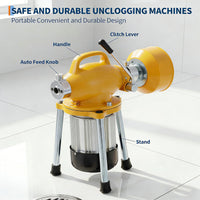 Garvee Drain Auger Sewer Snake - Portable Electric Drain Cleaner with Auto Feed, 500W Motor, Steel Cables & 6 Cutters, Heavy-Duty Steel (Yellow), for 1.6"-4" Pipes, Ideal for Home & Professional Use