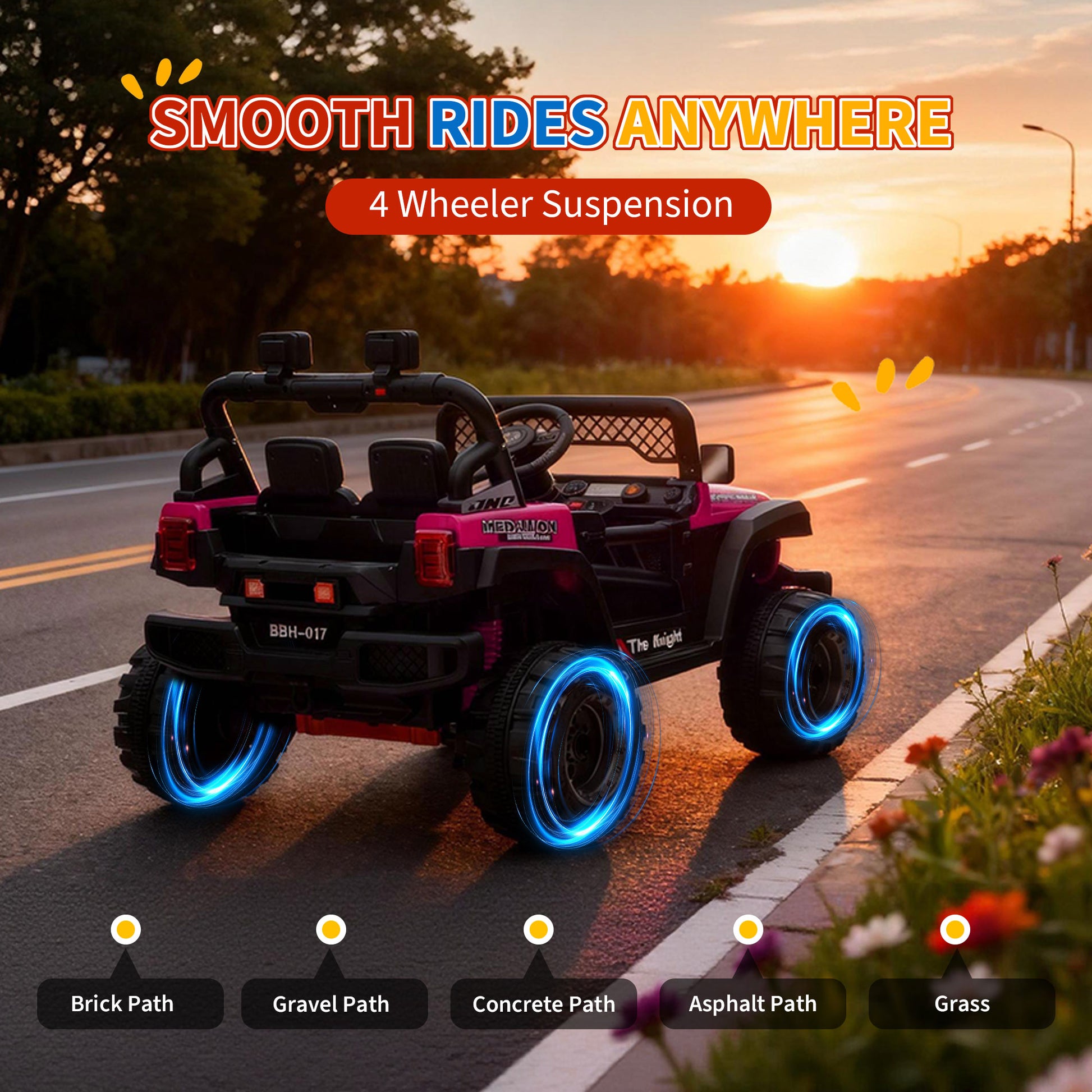 Garvee 12V Kids Electric Ride-On Truck – Dual 550W Motors, 3 Speeds, Remote Control, Spring Suspension, LED Lights, Music Player, Safety Belt – Battery Powered Car for Kids Ages 3-8, Rose