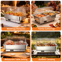 Garvee 9.5QT(2×1/2Pan)Electric Chafing Dish with Temperature Control, Stainless Steel Buffet Servers and Warmers, Electric Chafing Dish Set with Temperature Control for Catering