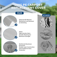 Garvee 10'x20' Heavy-Duty Carport Replacement Cover Waterproof UV Protected Top for Garage Tent Shelter White (Frame Not Included)