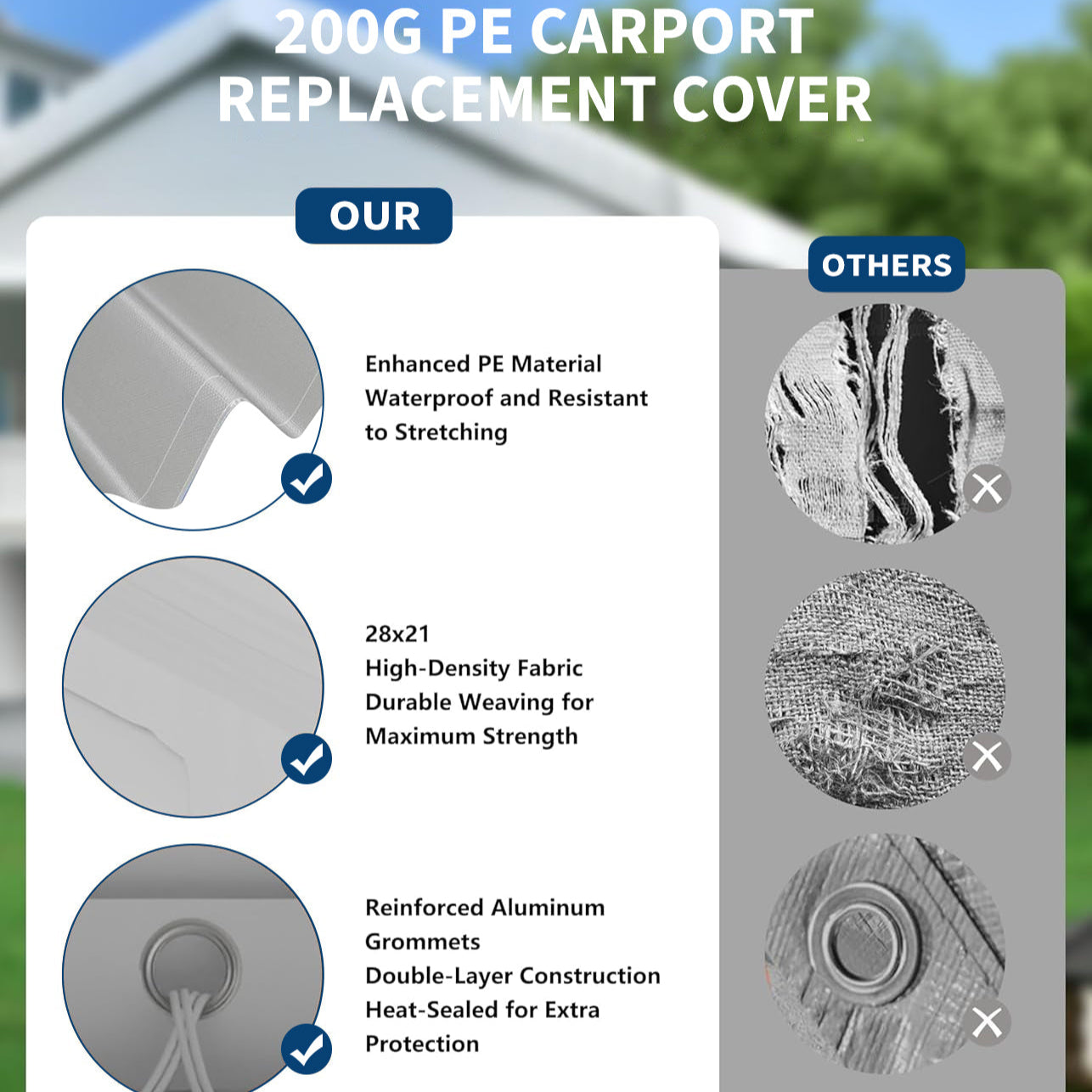 Garvee 10'x20' 200G Heavy-Duty Carport Replacement Cover Waterproof UV Protected for Garage Outdoor Shelter Grey (Frame Not Included)