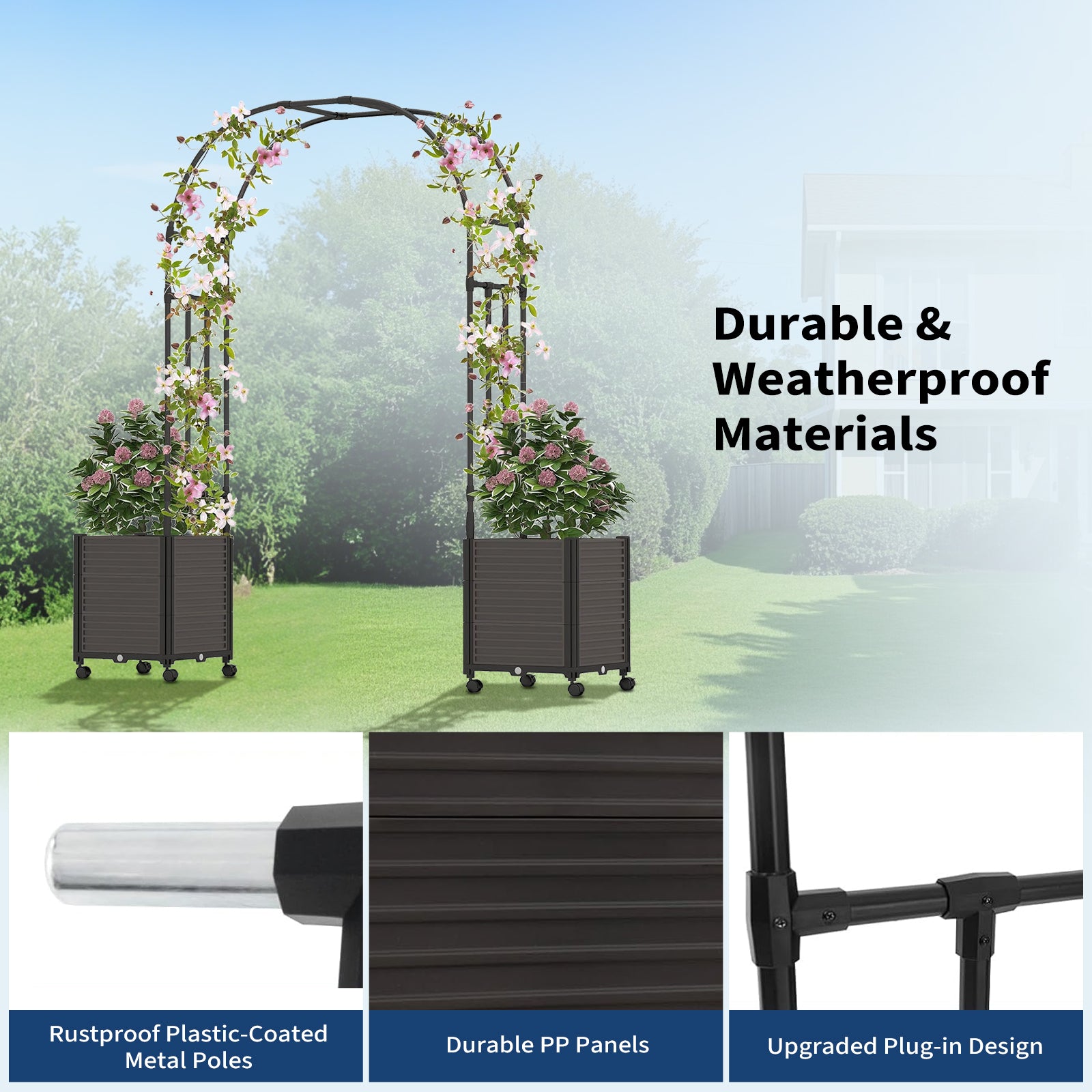 Garvee Metal Garden Arch Trellis, Black Wedding Arbor for Climbing Plants, Span 2.2