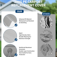 Garvee 10'x20' 200G Heavy-Duty Carport Replacement Cover Waterproof UV Protected for Garage Outdoor Shelter White (Frame Not Included)