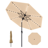 Garvee 10 ft Solar Patio Umbrella, 40 LED Outdoor Market Umbrella with Crank Lift, Push-Button Tilt, 8 Steel Ribs & Vented Canopy, Tan - Tan