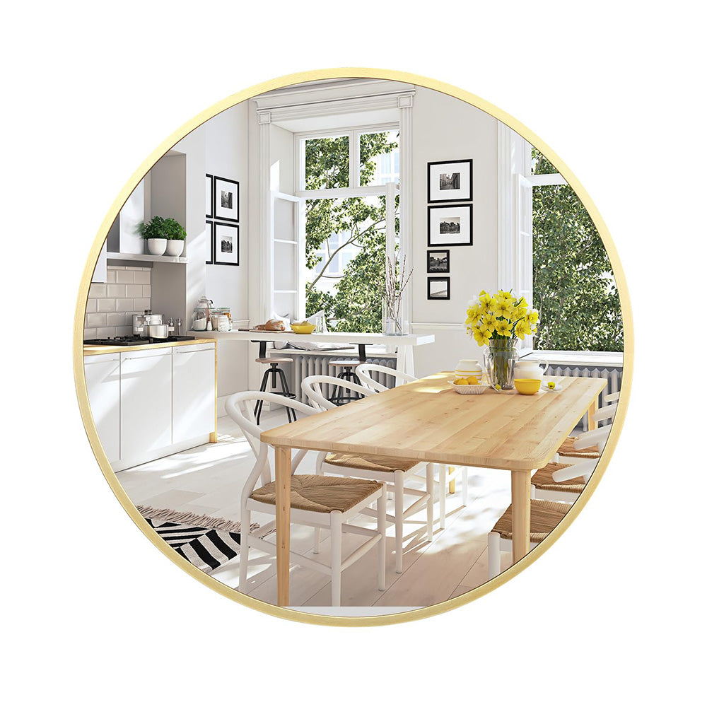 Garvee Gold Circle Mirror for Bathroom, 18 inch Round, HD Eco-Friendly, Matte Black Metal Frame, Easy Install, Vanity, Entryway